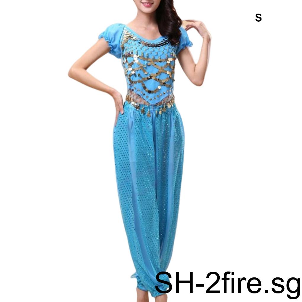 Lady Indian Belly Dance Pants Dancing Back Top Costume Set Suit Ladies