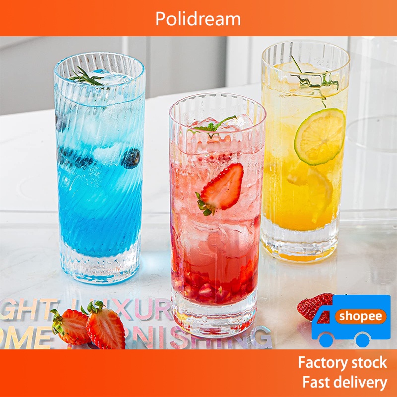 Highball Glasses Drinking Glass Set Of 4, Elegant Ripple Glassware Tall ...