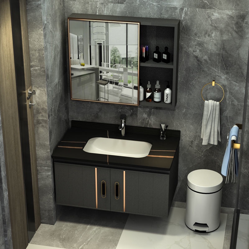 {SG stock} Black Bathroom with mirror vanity bathroom