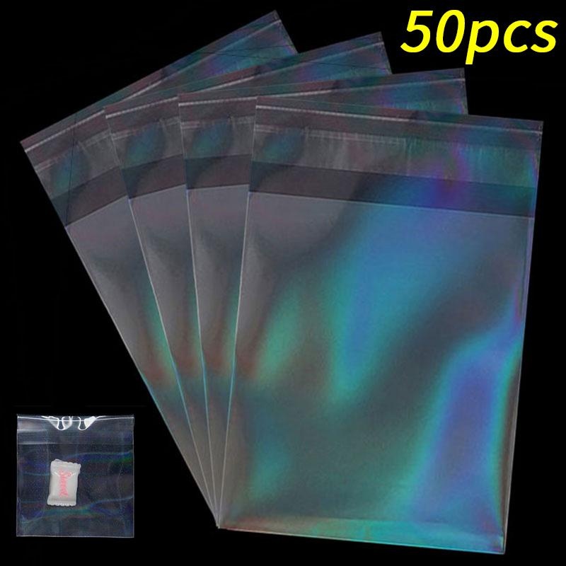 50pcs Holographic Laser Self Adhesive Bag Transparent Packaging for ...