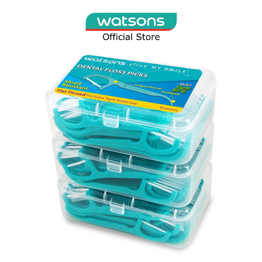 WATSONS Mint Flat Thread Dental Floss Picks 50s X3 | Shopee Singapore