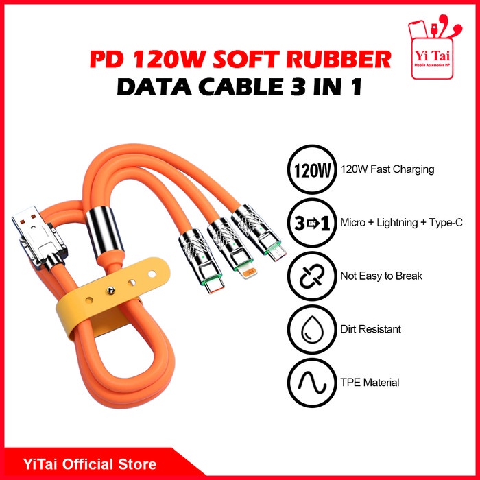 YITAI Kabel Data PD 120W Soft Rubber 3 In 1 Micro Type C Lightning
