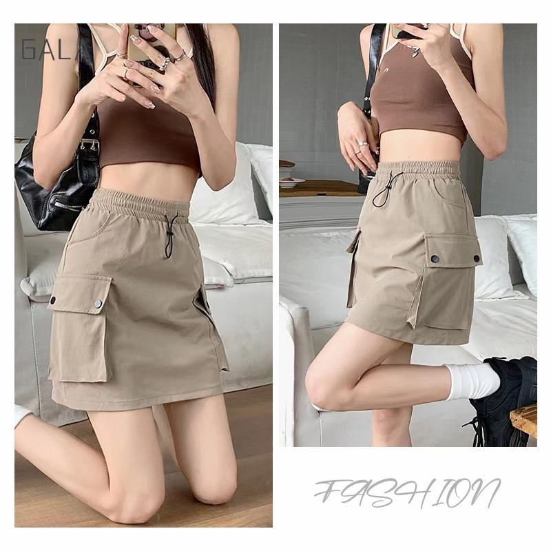 Elastic waist drawstring on sale skirt