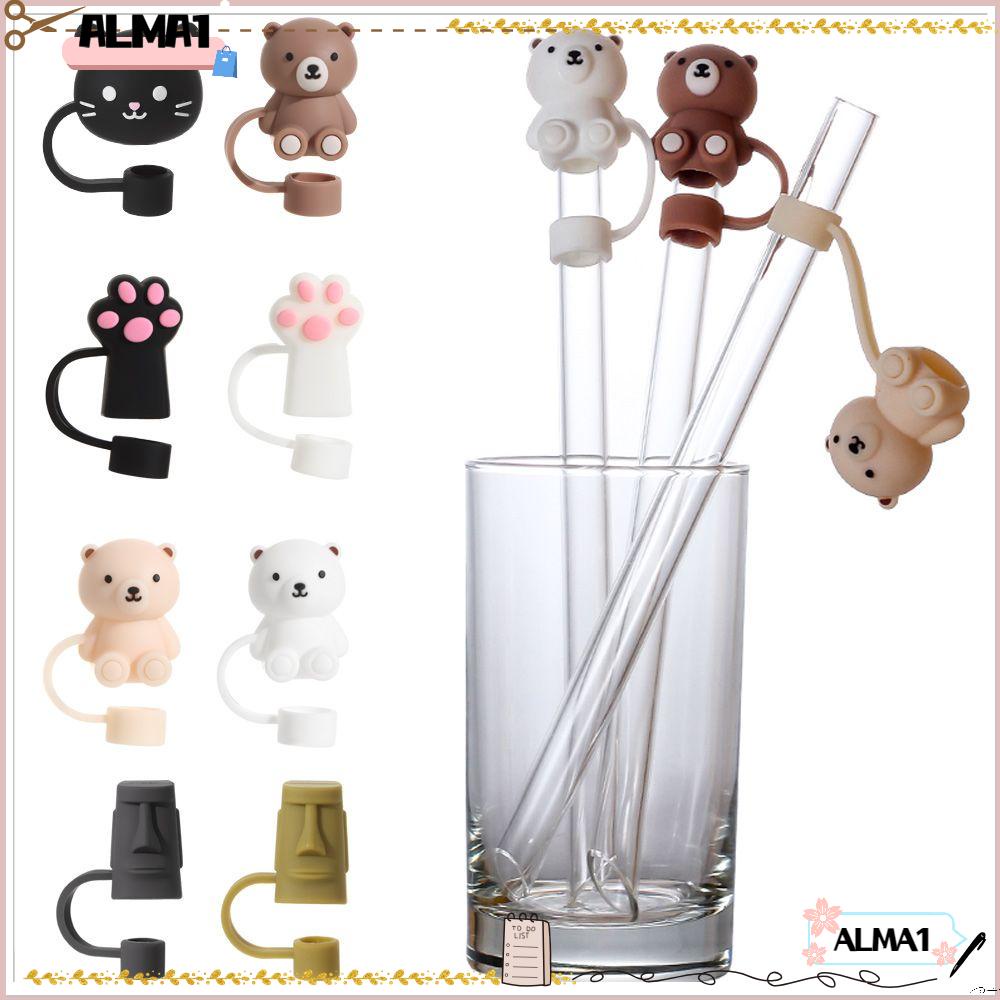 Cute Silicone Straw Plug, Reusable Cartoon Animals Plugs Cover, Drinking Dust Cap, Splash Proof Straw Tips, Cup Straw Accessories (Bear)