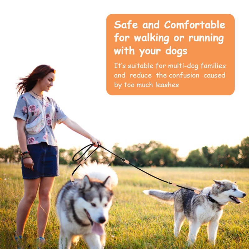 Dual Dog Leash 2.1m Heavy Duty Nylon Rope 360° Swivel Hook Tangle Free ...