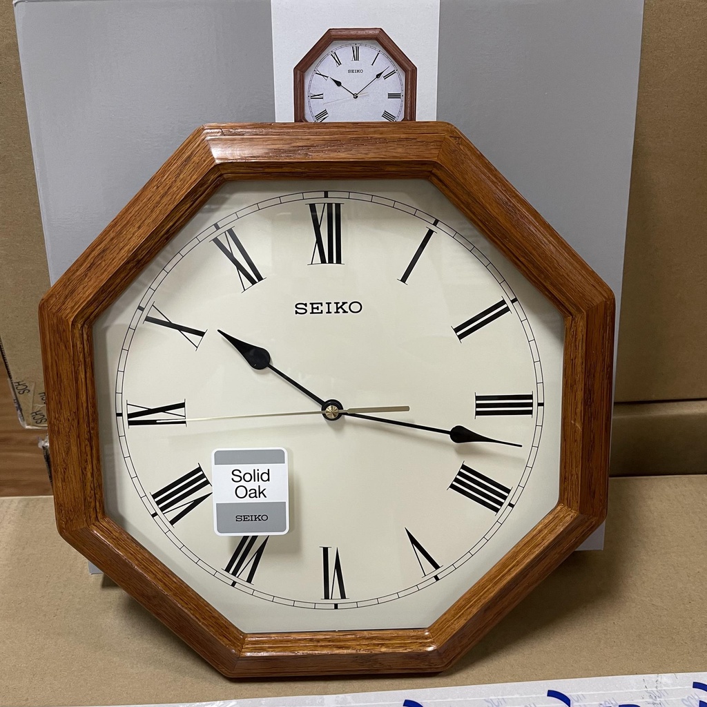 Seiko Clock QXA152B Brown Wooden Oak Octagon Shape Bagua Analog Quartz ...