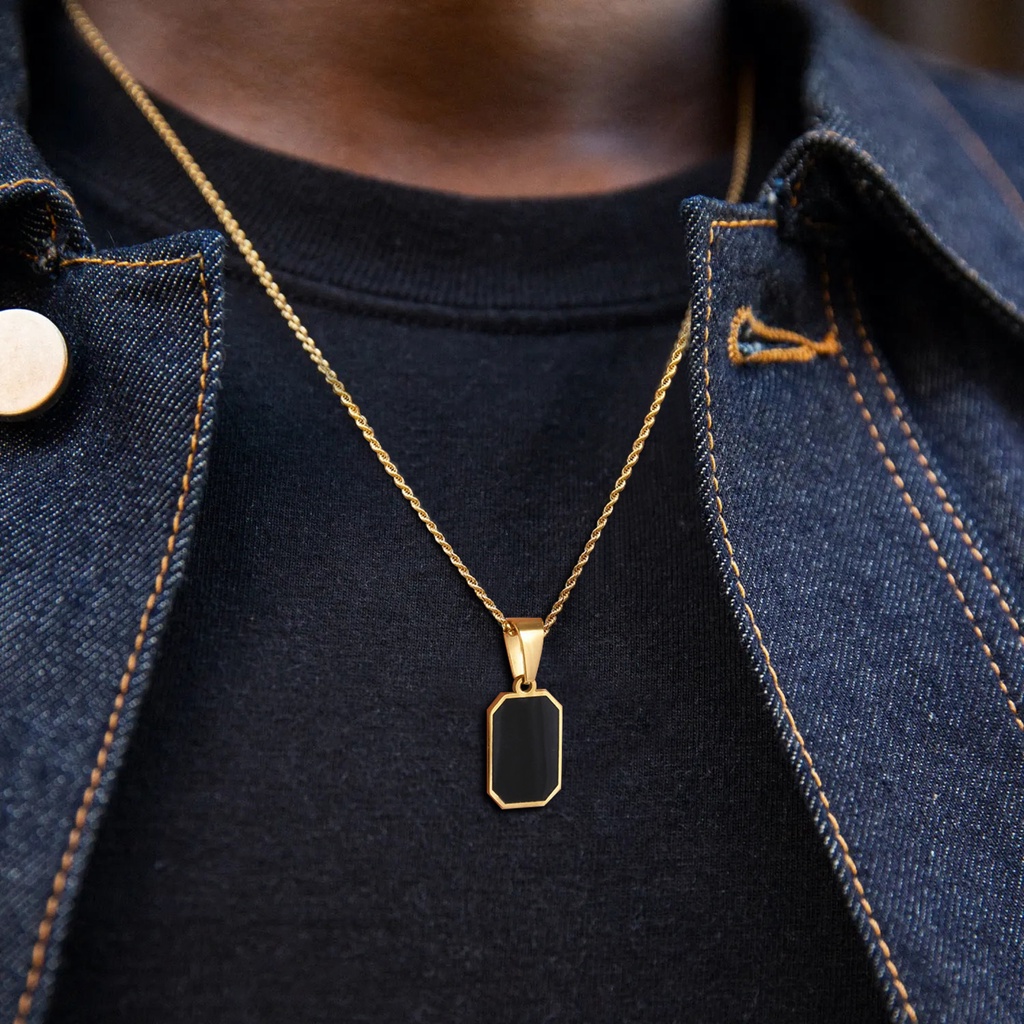 Stylish Gold Color Mens Geometric Square Necklaces Black Enamel ...