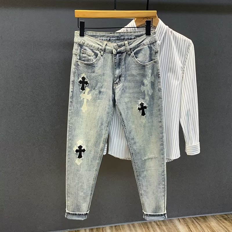 Denim Summer Washed Distressed Light-Colored Jeans Men Street Wear ...