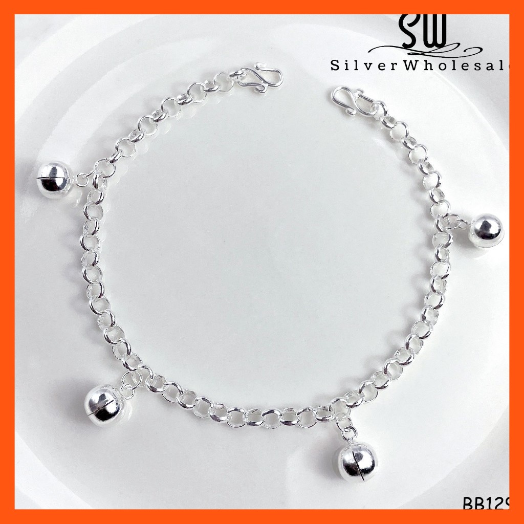 Fashion S Imple 100% 925 Sterling Silver Bracelet Girls Bell