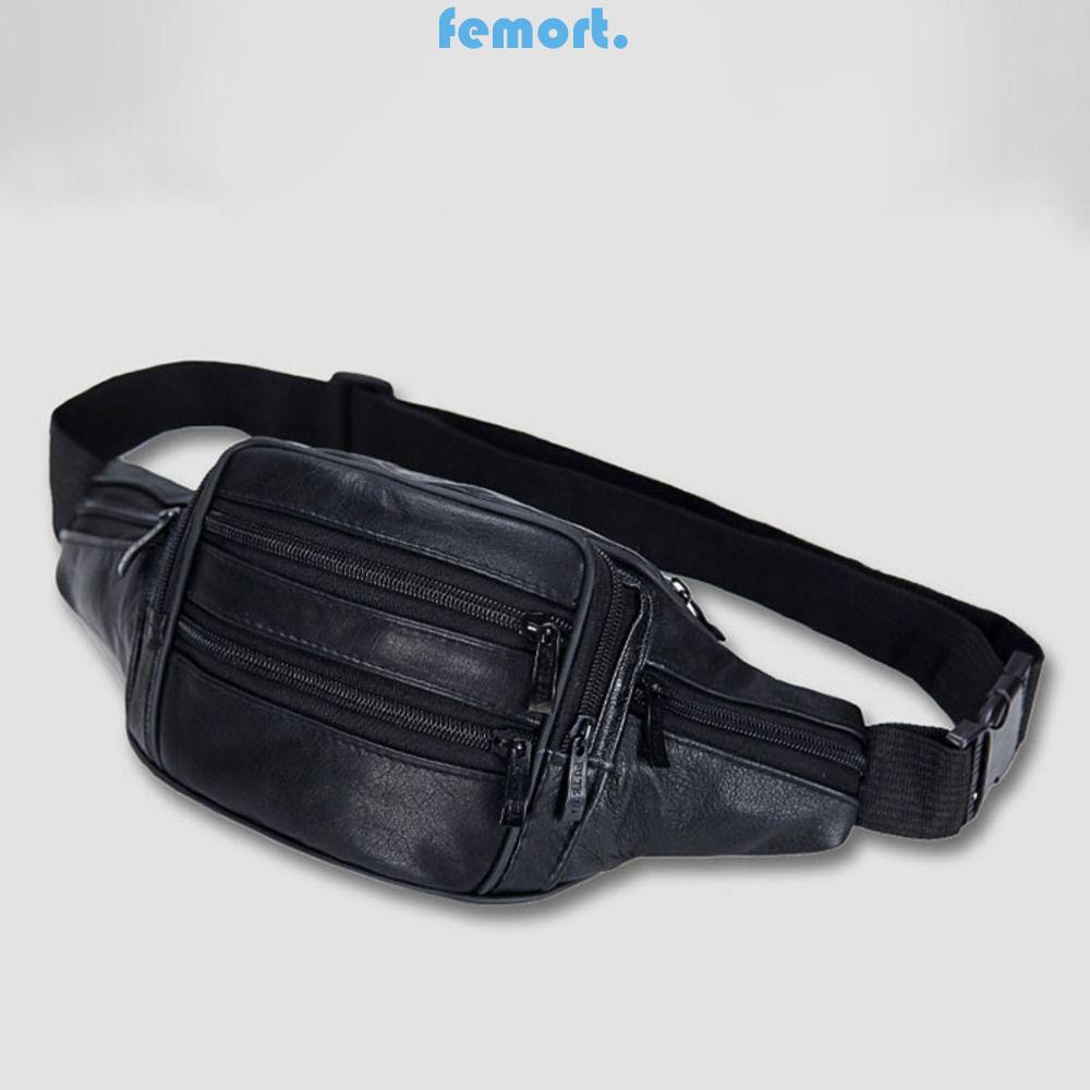 FEMORT Waist Bag, Zipper Genuine Leather Chest Bag, Fanny Pack