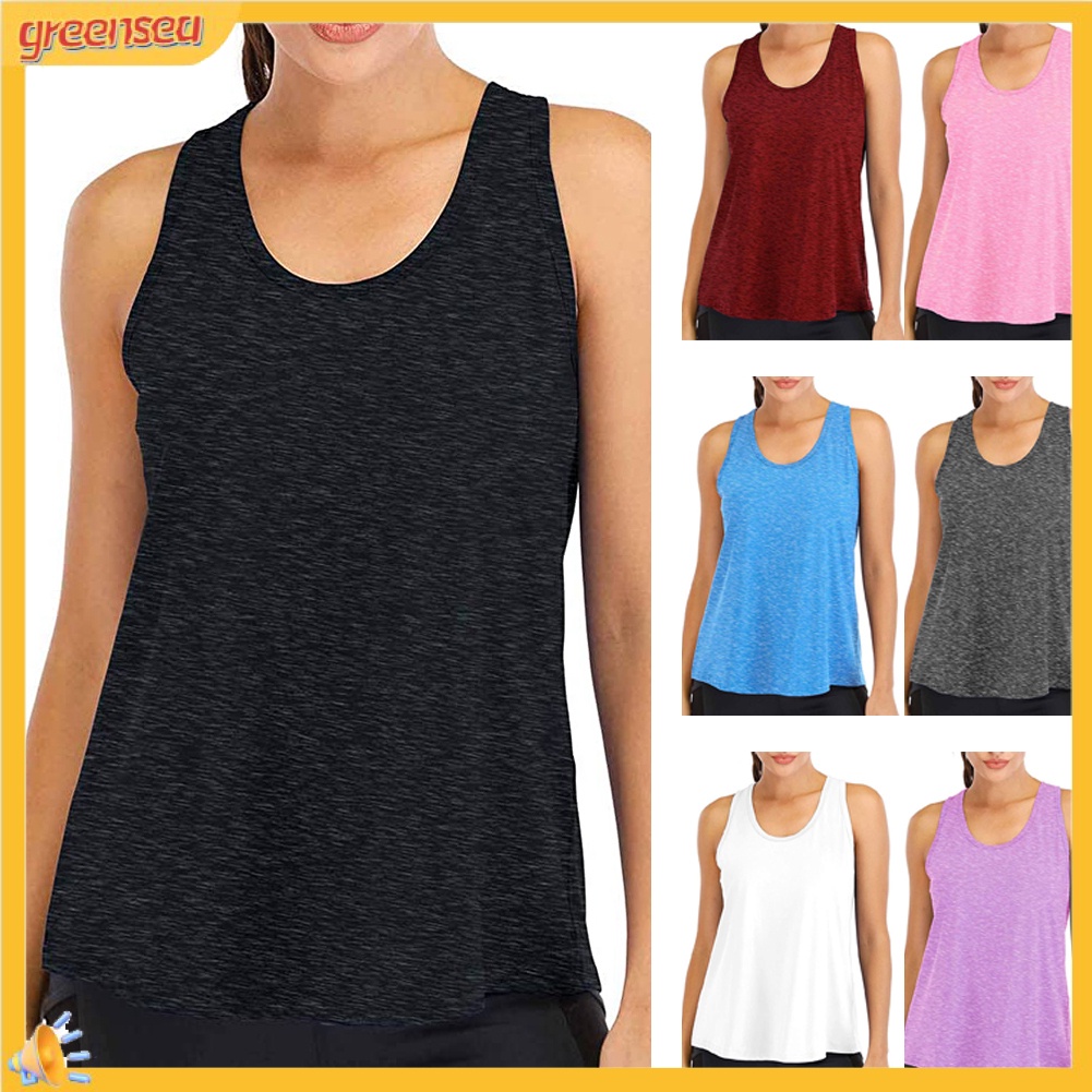 (greensea) Women Sporty Solid Color O Neck Sleeveless Quick Dry