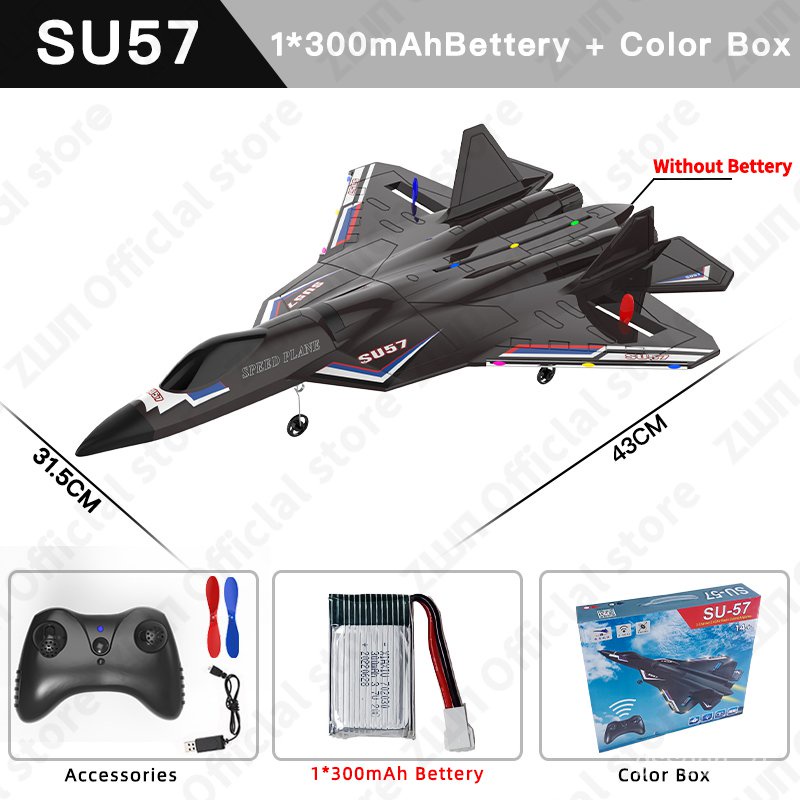 YQ8 RC Plane SU57 2.4G With LED Lights Aircraft Remote Control Flying ...