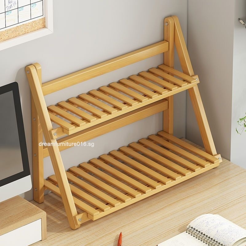 Bamboo Desktop Ladder Display Stand Desktop Sundries Storage Rack Plant ...