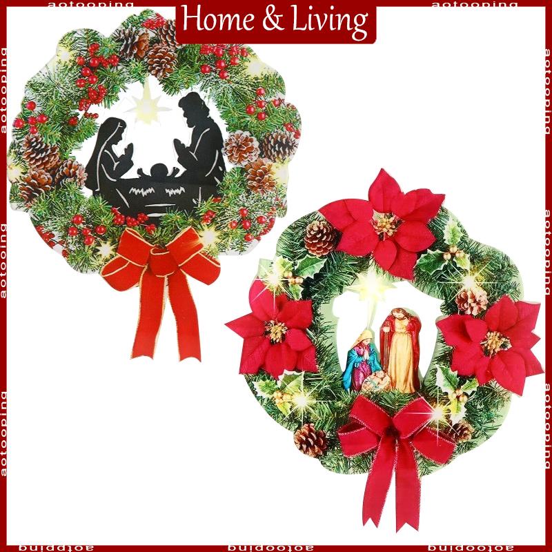 AOTO Nativity Scene Christmas Wreath Artificial Poinsettia Flower ...