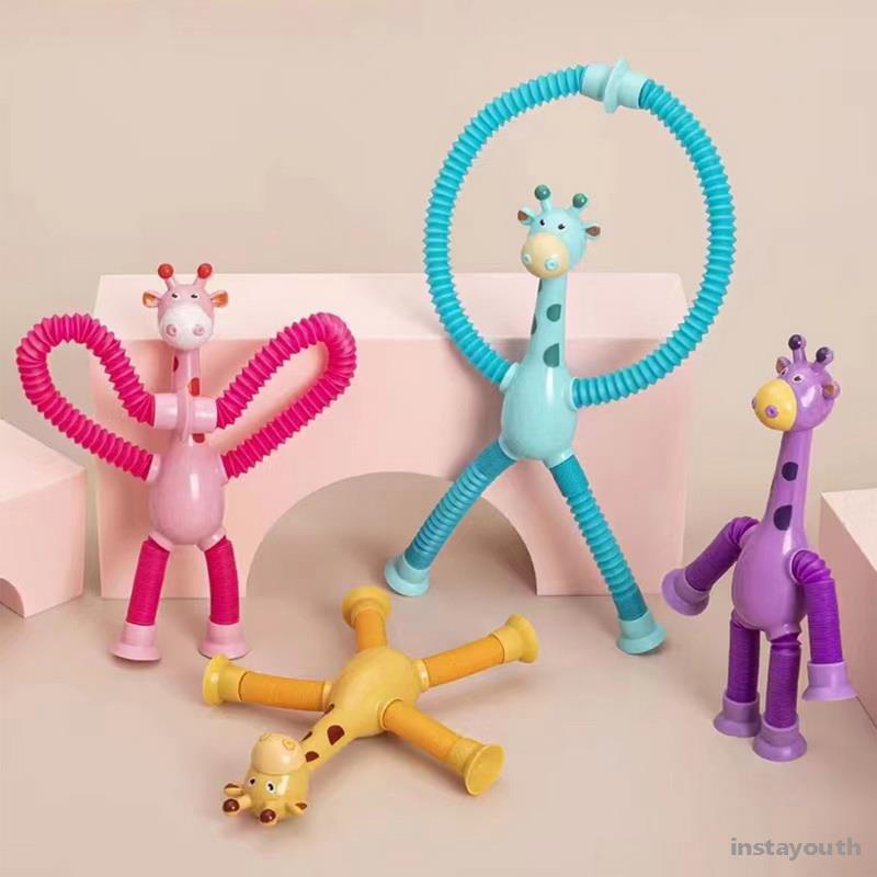 Telescopic Suction Cup Giraffe Toy Cartoon Puzzle Suction Cup Parent-Child Interactive Decompression Toy Stress Relief