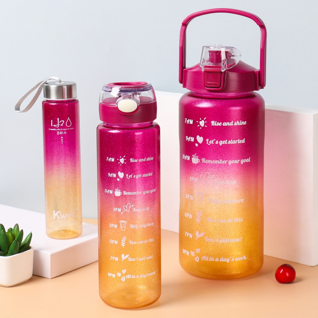 en.ph 3 in 1 2L+800ml+300ml Aesthetic Glitter Water Bottle Tumbler With