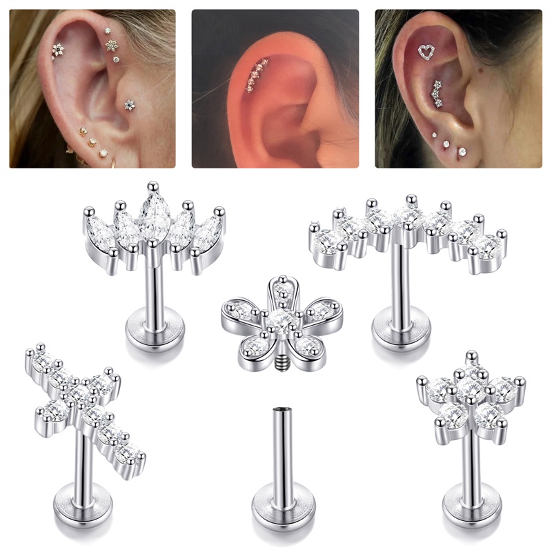 1Pc Flower Tragus Piercing Stud Earring Internally Threaded 316L Surgical Steel Labret Monroe Cartilage Helix Ear Jewelry Shopee Singapore