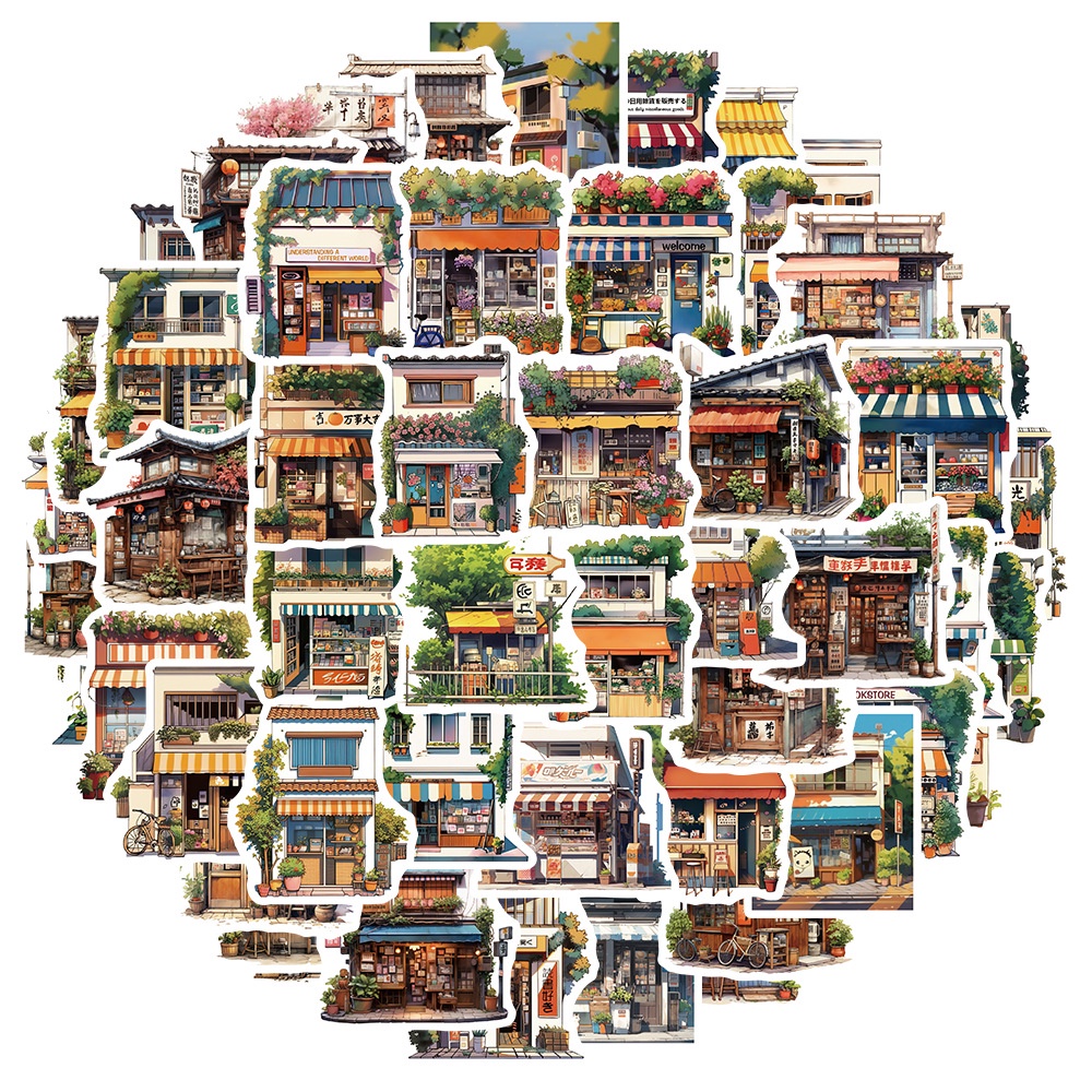55PCS Retro Japanese Street Side Shop Landscape Decoration Waterproof ...