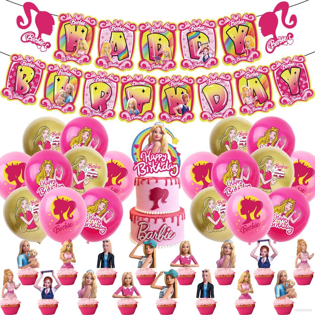 Barbie Doll Birthday Party Supplies Banner Balloons Birthday Set Decoration