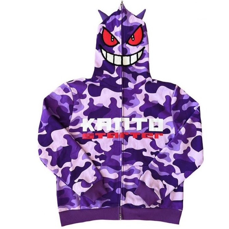 Gengar Y2k Streetwear Vintage Zip Up Demon Demon Sweatshirts