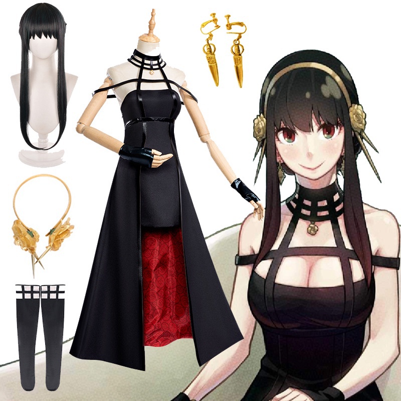 JP Anime Spy X Family Cosplay Costume Yor Forger Black Dress