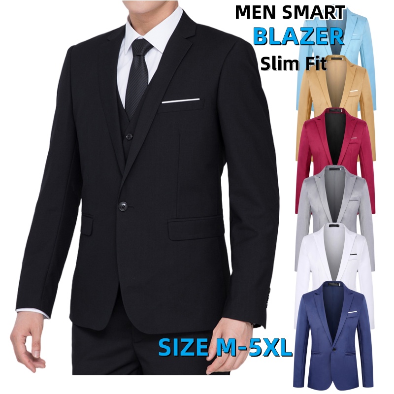 Men's Blazer Formal Business Outerwear Casual Jacket Korean Office Suit ...