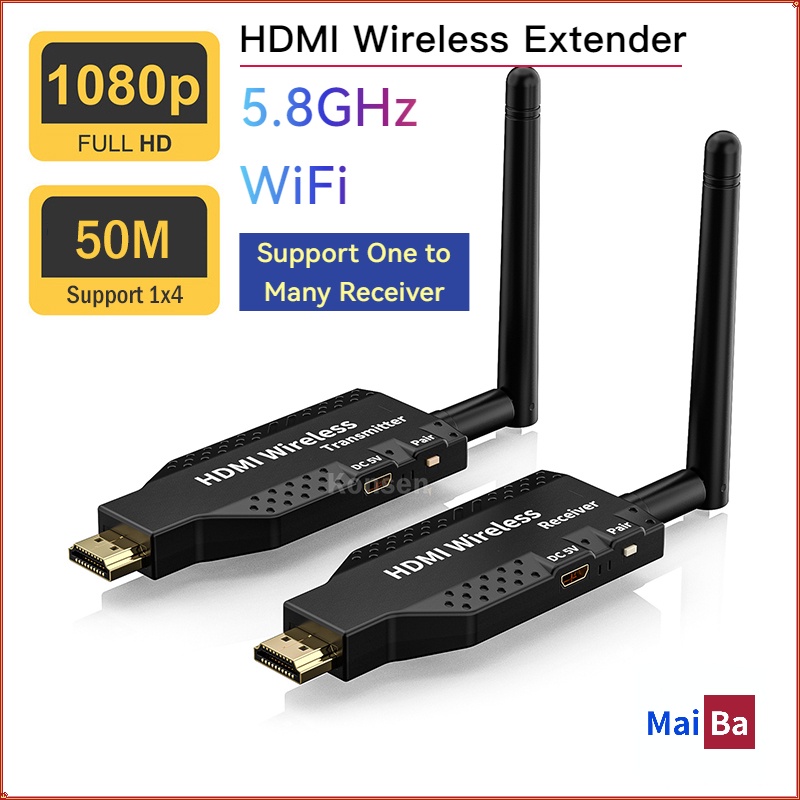 Wireless HDMI Extender 50M 5.8GHz 1080P WiFi Video Extension Transmit Screen Share Display for