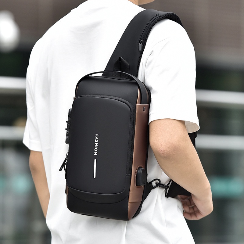 New fashion waterproof anti theft chest bag USB men Crossbody Sling Bag Men Crossbody Bag For Men Shopee Singapore