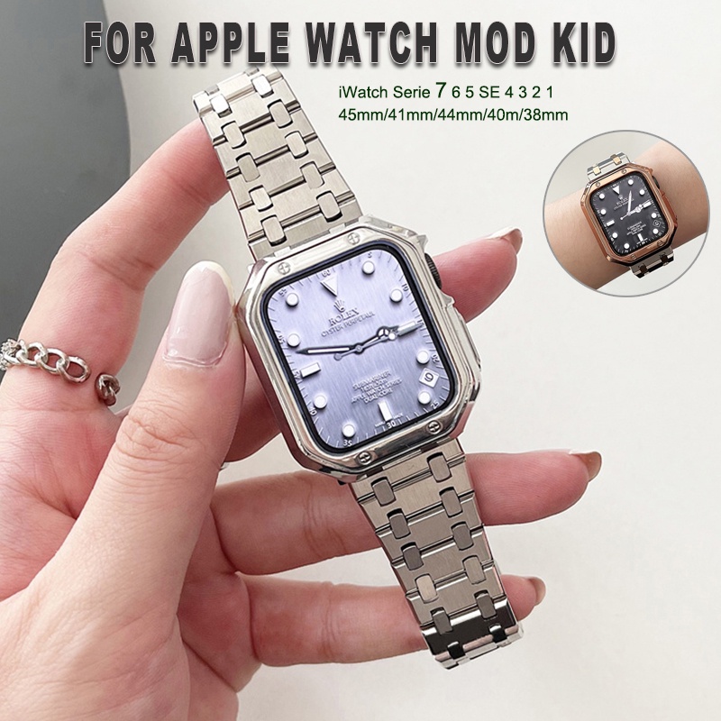 Luxury Modification Kit Metal Case Stainless Steel Strap watchband For Apple Watch 45mm 44mm 42mm iWatch 8 7 6 5 Shopee Singapore