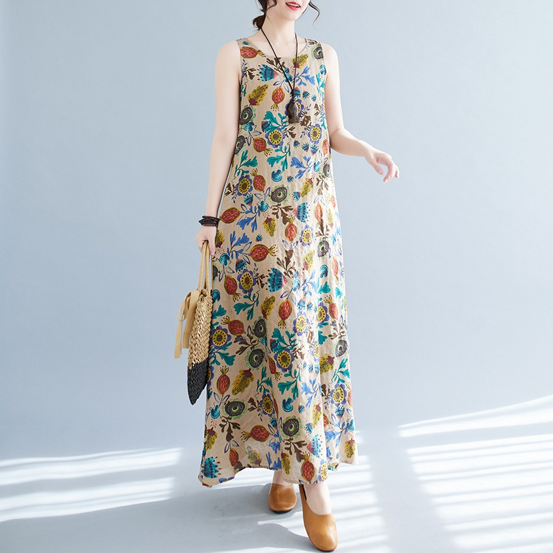chinese dress ladies Flora Linen Midi Dress – La Tre Clothing main image 1