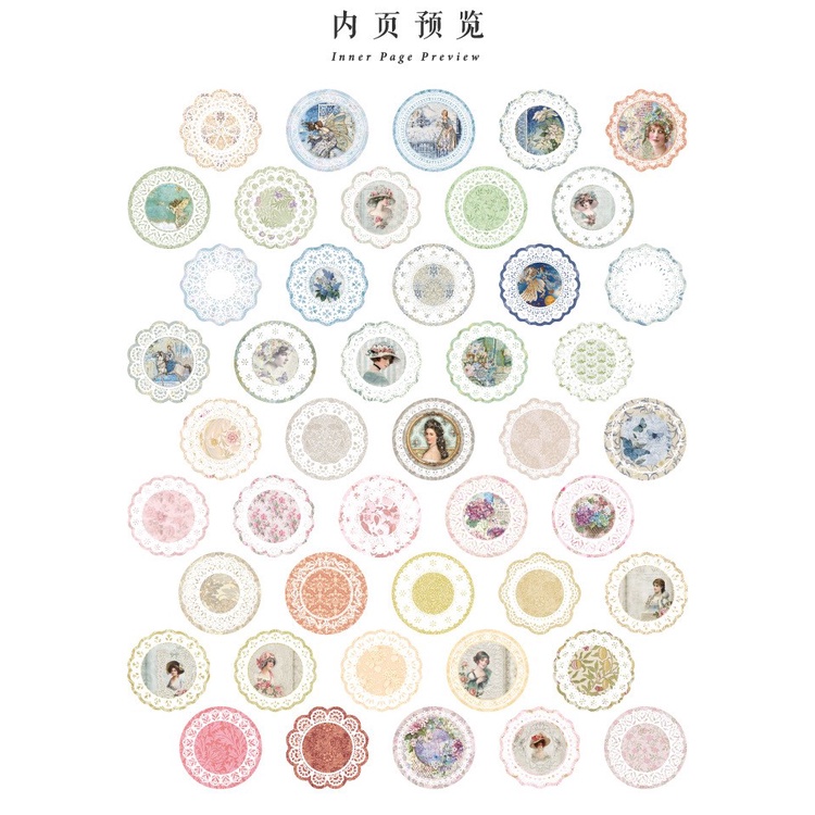 45 Pcs Kawaii Paper Sticker Set Vintage Lace Pattern Stationery ...