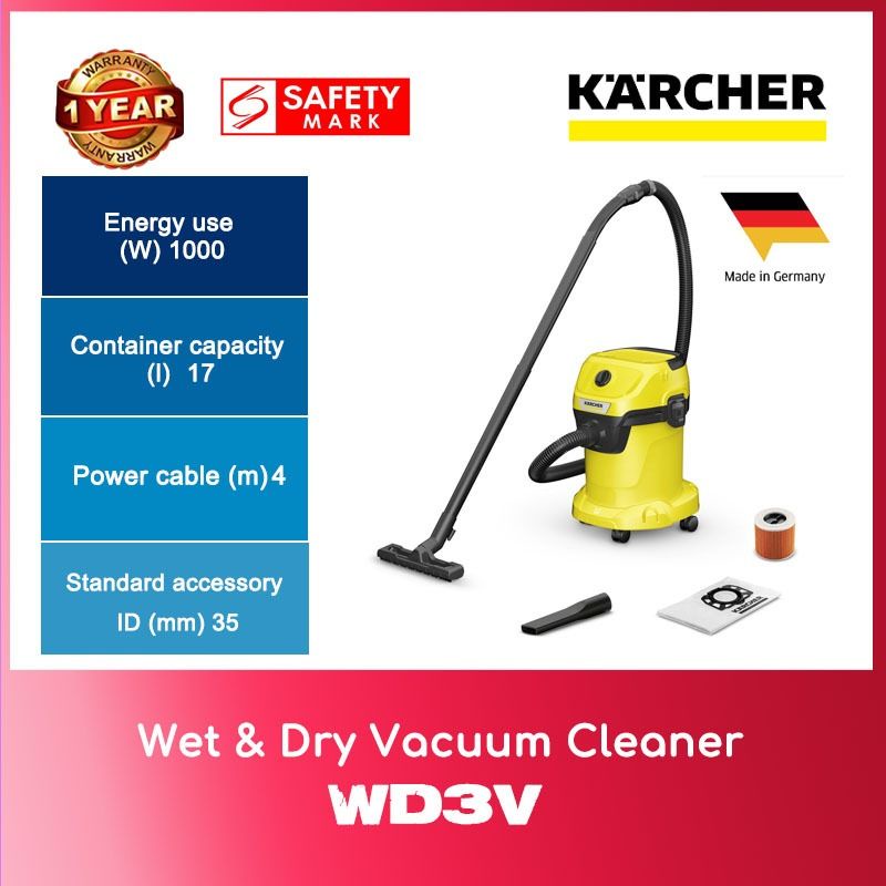 Karcher WD3V Wet & Dry Vacuum Cleaner WITH 1 YEAR WARRANTY Shopee