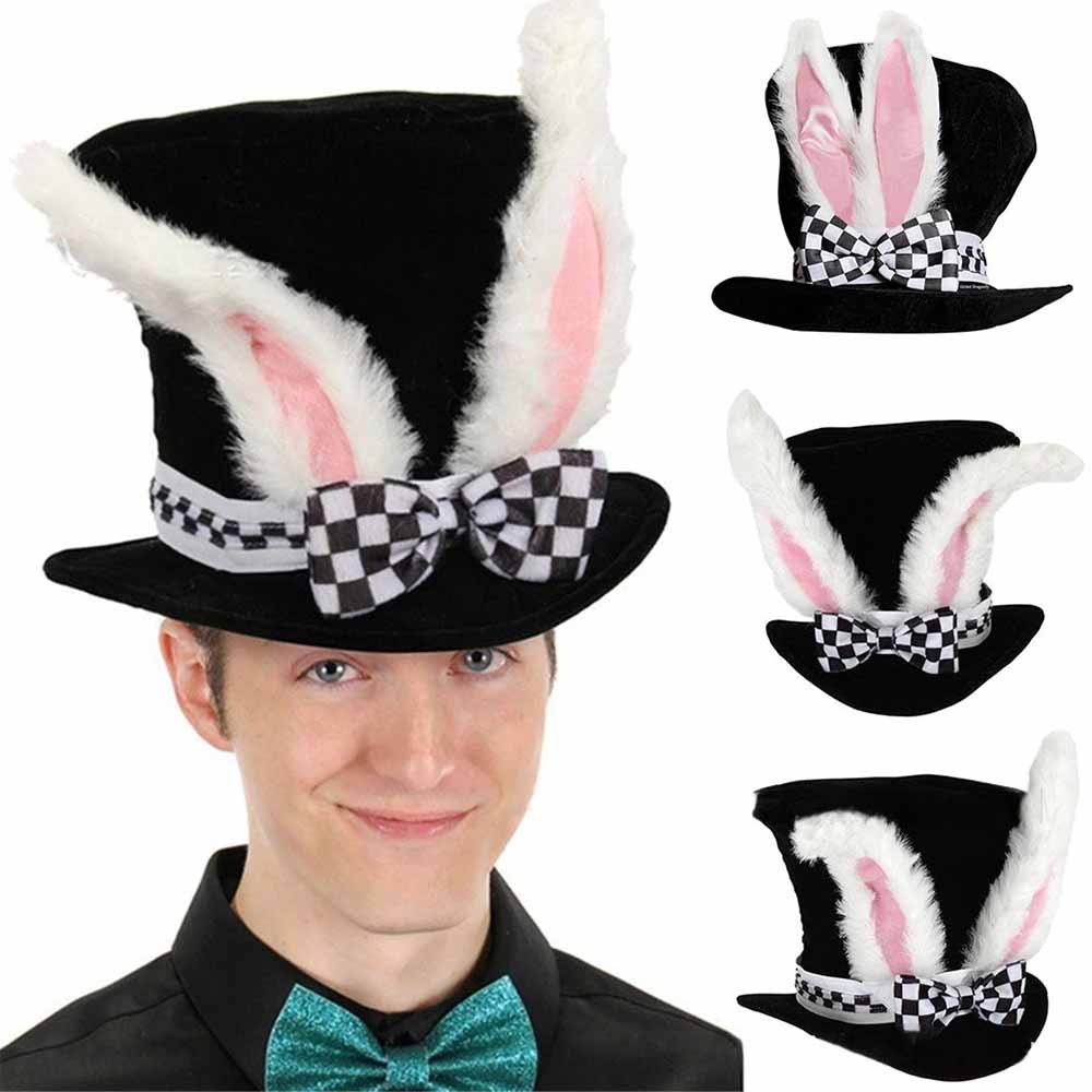 Easter Day White Rabbit Ears Lattice Bow Magician Hat Rabbit Top Hat ...