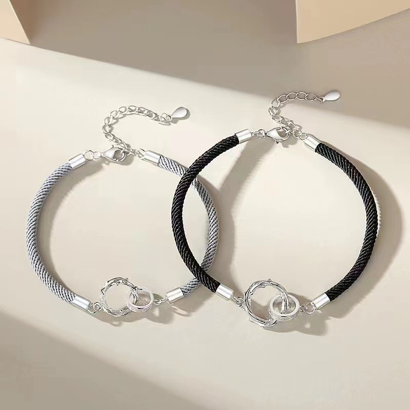 Thorn double-ring couple bracelet 925 silver men and women lovers woven ...