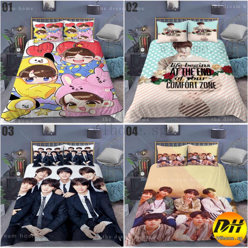 BTS cadar fitted Bedsheet Pillowcase cartoon beddings Single/Super