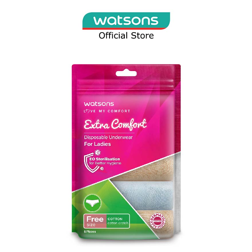 WATSONS Extra Comfort Disposable Underwear for Men Free Size (Cotton,  Dermatologically Tested) 5s, Cotton & Paper