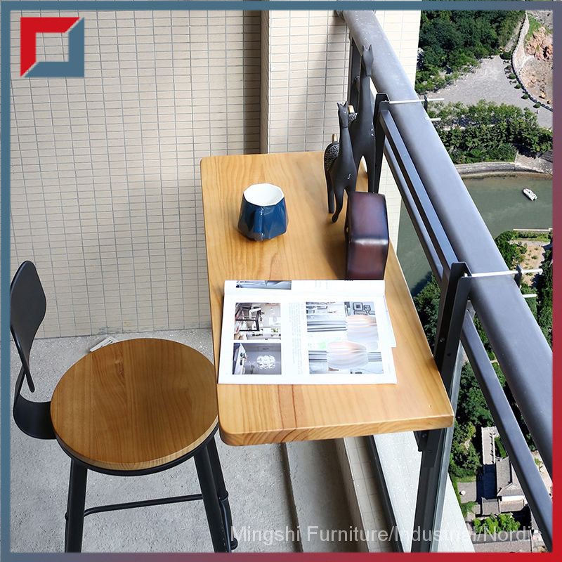 Outdoor railing hanging table multifunctional folding solid wood ...