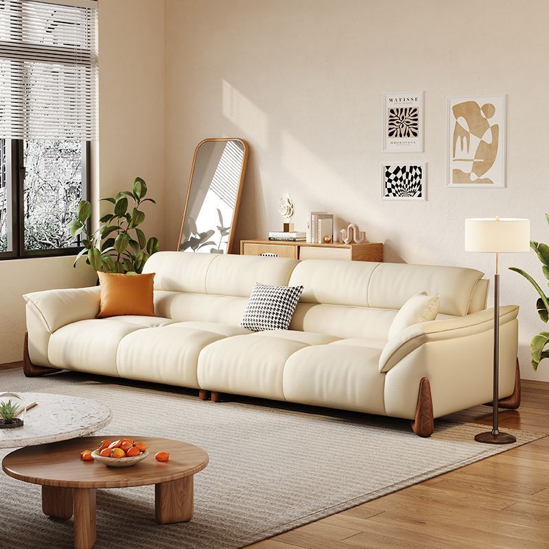 Leather Sofa Italian Cat Scratch Modern Light Luxury Solid Wood Sofa ...