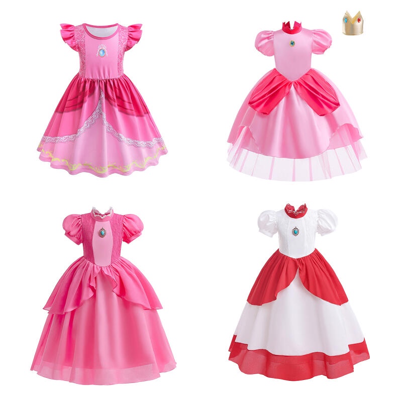 Pink Dress for Kids Girl 4-10 Years Old Princess Peach Costume Super Mario  Cosplay Dresses for Baby Girl Halloween Birthday Party Dress | Shopee  Singapore