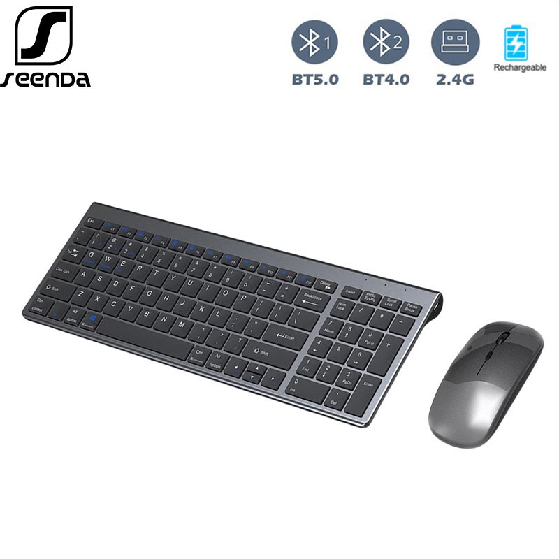 Seenda Wireless Keyboard And Mouse, Multi-Device USB & Bluetooth Keyboard Mouse Set For PC, Rechargeable Ultra Thin Wireless Keyboard With Mouse For
