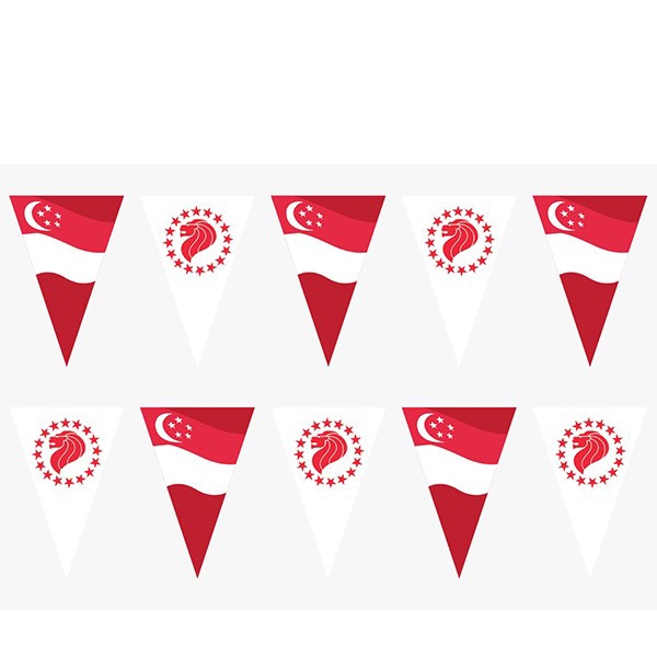 [SG STOCK] Singapore NDP Triangle Flag Banner Bunting Red & White ...