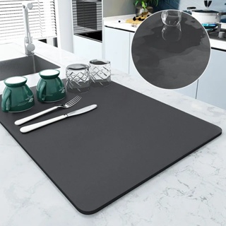 2Pcs Dish Drying Mat,Microfiber Drying Pad,Absorbent Dishes Drainer for  Kitchen Countertop,15 Inch x 20 Inch,Gray