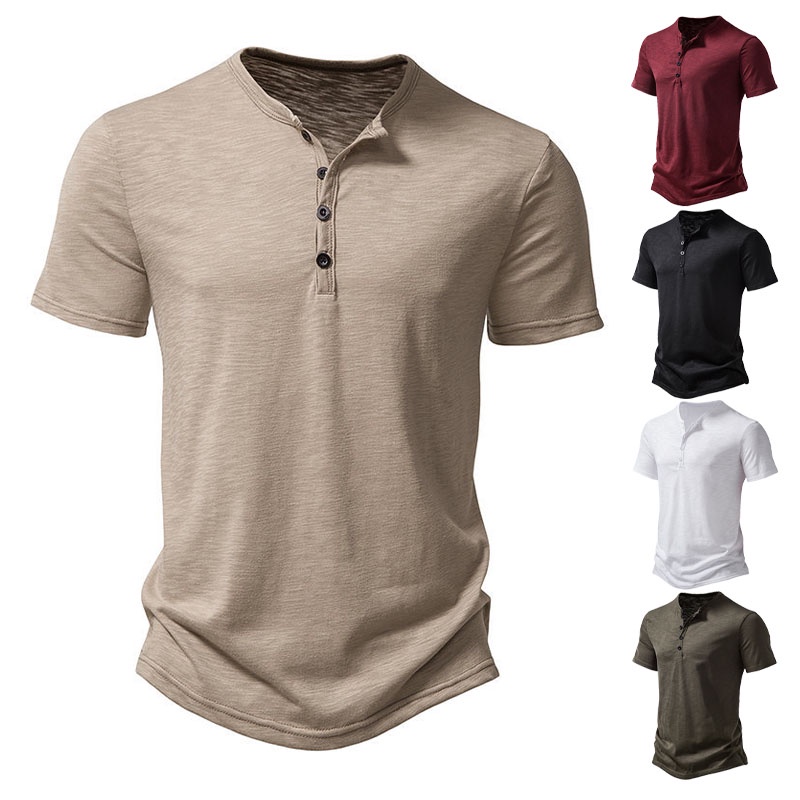 Men's Simple Casual Loose Cotton Breathable V-neck Short-sleeved T ...