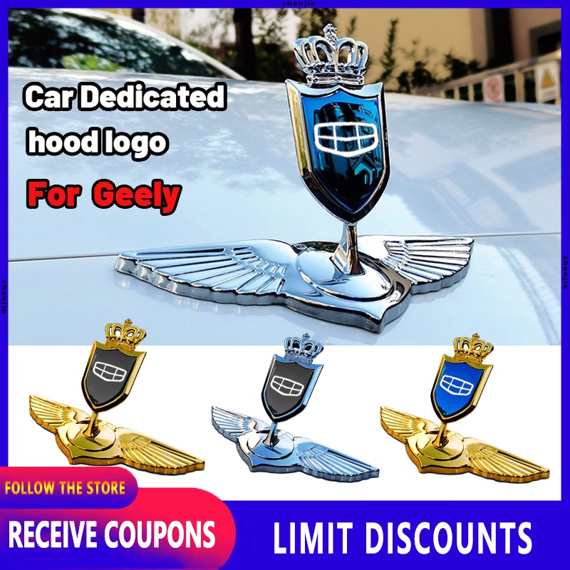 High quality Modified Metal 3D Standing Car Front Hood Emblem Sticker Angle Wings Emblem Badge Car Dedicated hood logo For Geely Coolray Okavango Azkarra EX7 Emgrand X7 SUV SUV GT GC9