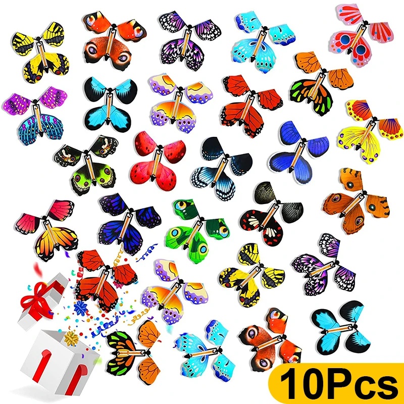 10Pcs Magic Wind Up Flying Butterfly in The Book Rubber Band Powered ...