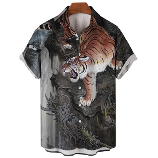 Spring New Style Short-Sleeved Tiger Head Fashion Casual T-Shirt Men Loose  Trend Men And Women Same Style