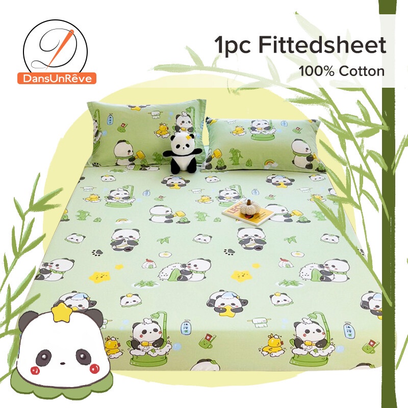 Dansunreve 100 Cotton Fitted Sheet Panda Print Bedsheet Soft Cute