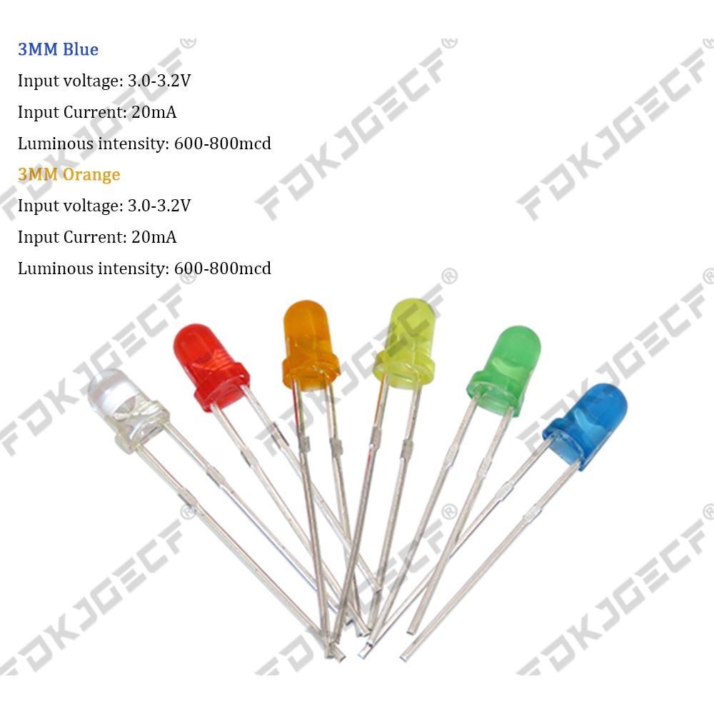 5Colors*20PCS=100PCS / 1Color=100pcs F3 3mm LED Diode Light Assorted ...