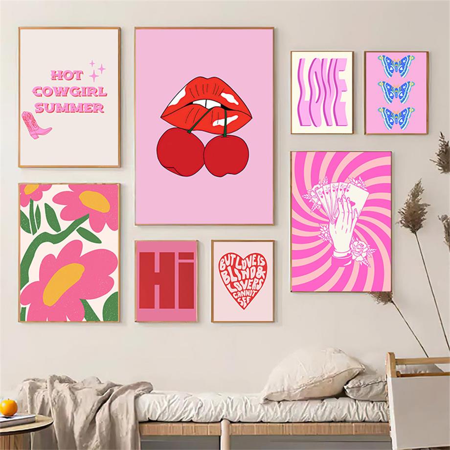 Retro Cocktail Disco Cherry Aesthetic Posters And Prints Pink Preppy ...