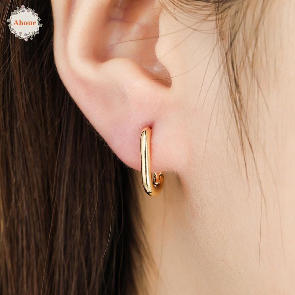 AHOUR Geometry Hoop Earrings Simple Fashion Jewelry Gift Huggie Earrings Party Accessories Minimalist U Shape Unisex Vintage Silver Plated Ear Clips/Multicolor